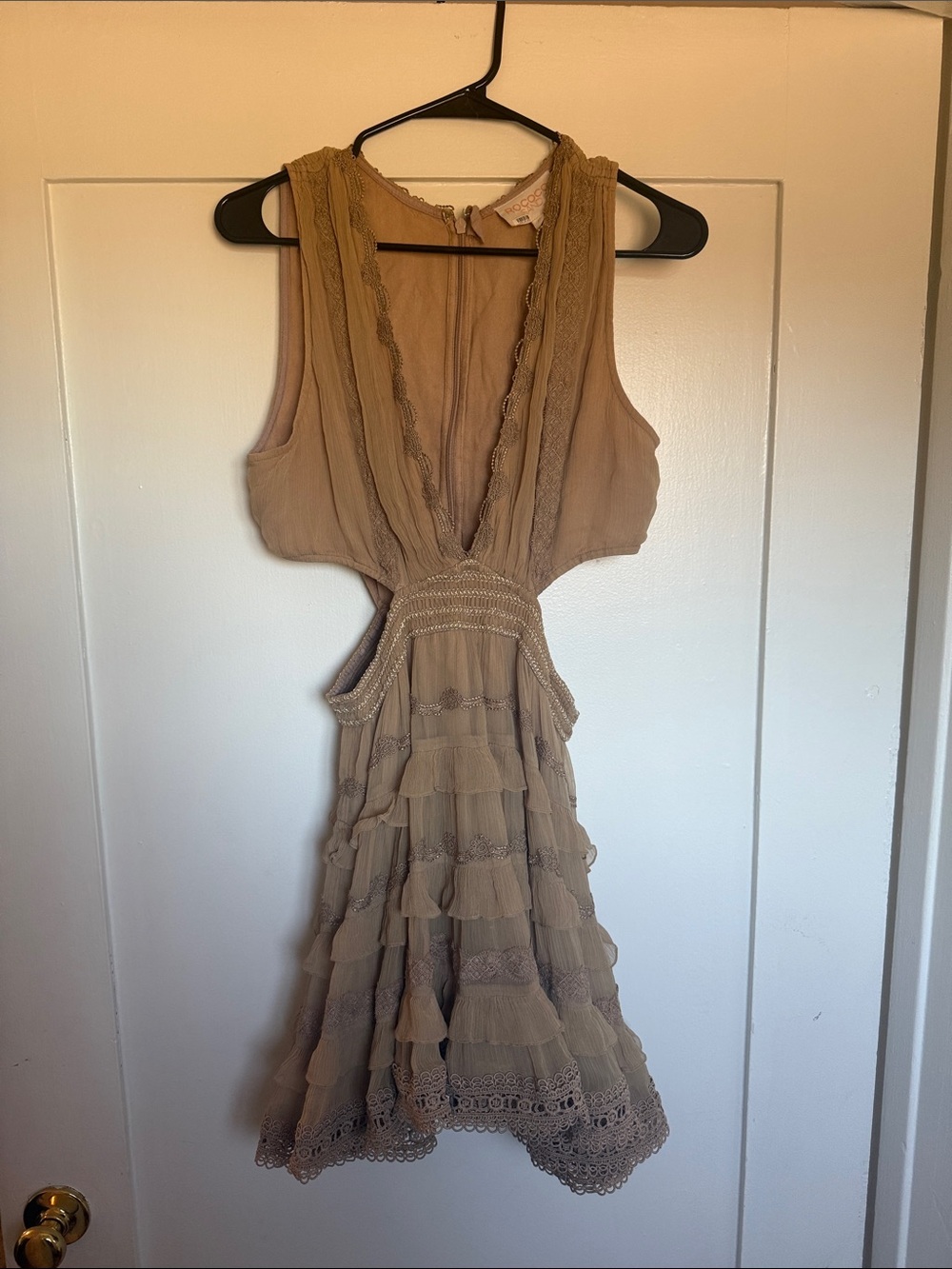 Rococo Sand Taupe Ruffle Backless Dress